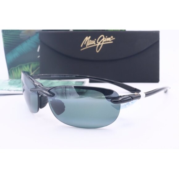 Maui Jim Hanalei MJ 413N-02 Black Wrap Sunglasses Gray polarized Lenses 64mm